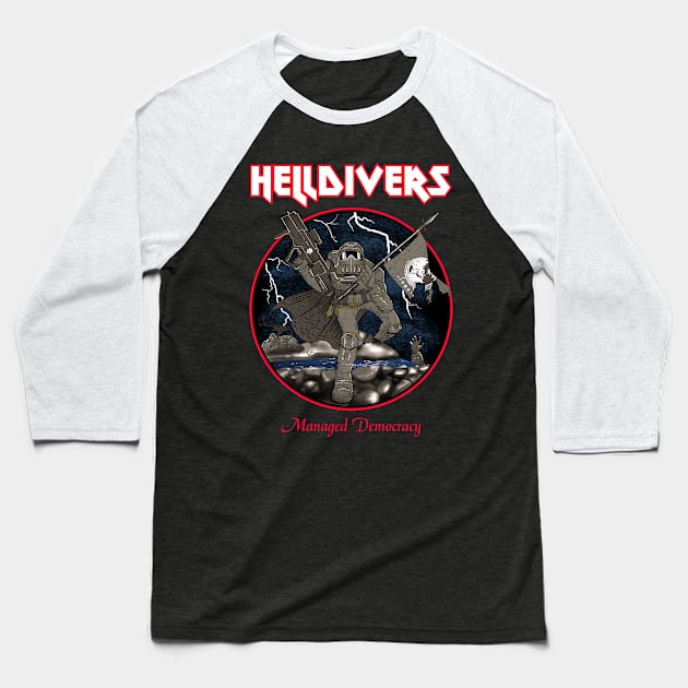 Heavy Metal Helldivers 2 Baseball T-Shirt by technofaze